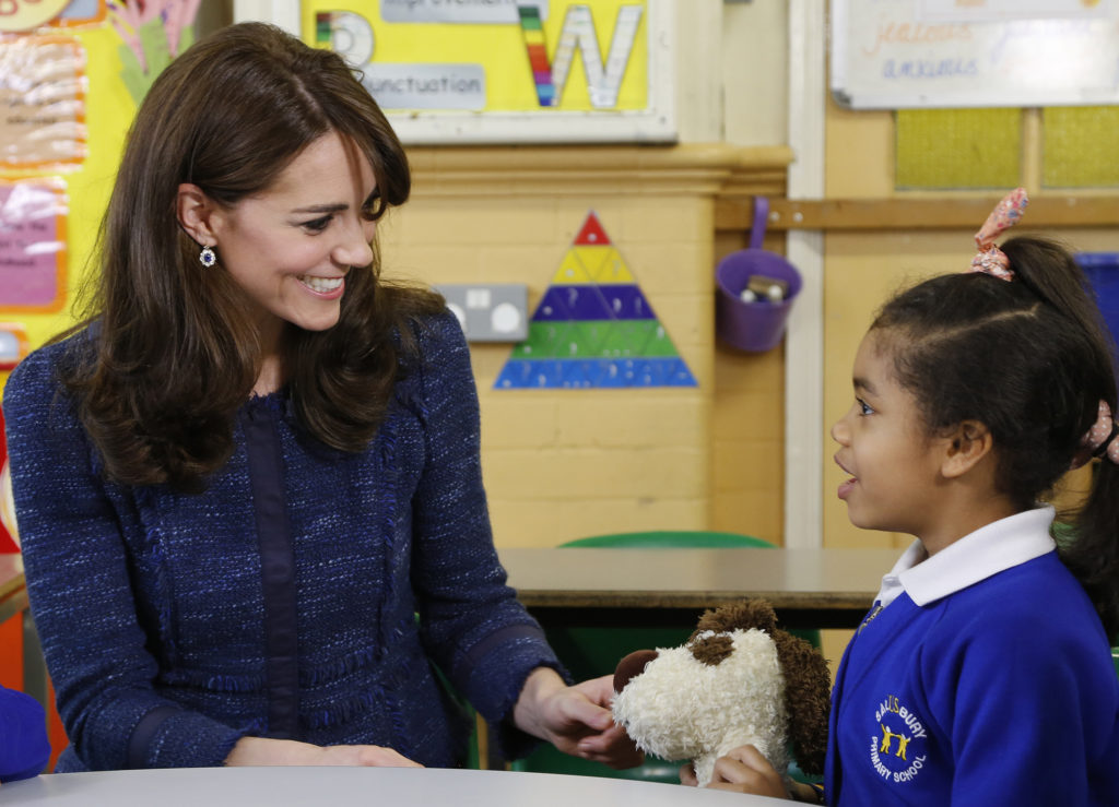 The Duchess of Cambridge films a video message for Children's Mental Health week at Salusbury Primary School, Queen's Park, London, UK, on the 8th February 2016. Picture by Place2Be/Jamie Simonds/WPA-Pool Pictured: Duchess of Cambridge, Catherine, Kate Middleton Ref: SPL1222685 080216 Picture by: Splash News Splash News and Pictures Los Angeles:310-821-2666 New York: 212-619-2666 London: 870-934-2666 photodesk@splashnews.com