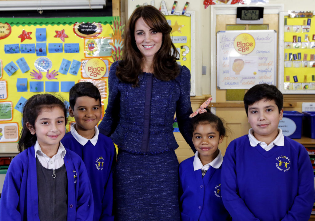 The Duchess of Cambridge films a video message for Children's Mental Health week at Salusbury Primary School, Queen's Park, London, UK, on the 8th February 2016. Picture by Place2Be/Jamie Simonds/WPA-Pool Pictured: Duchess of Cambridge, Catherine, Kate Middleton Ref: SPL1222685 080216 Picture by: Splash News Splash News and Pictures Los Angeles: 310-821-2666 New York: 212-619-2666 London: 870-934-2666 photodesk@splashnews.com