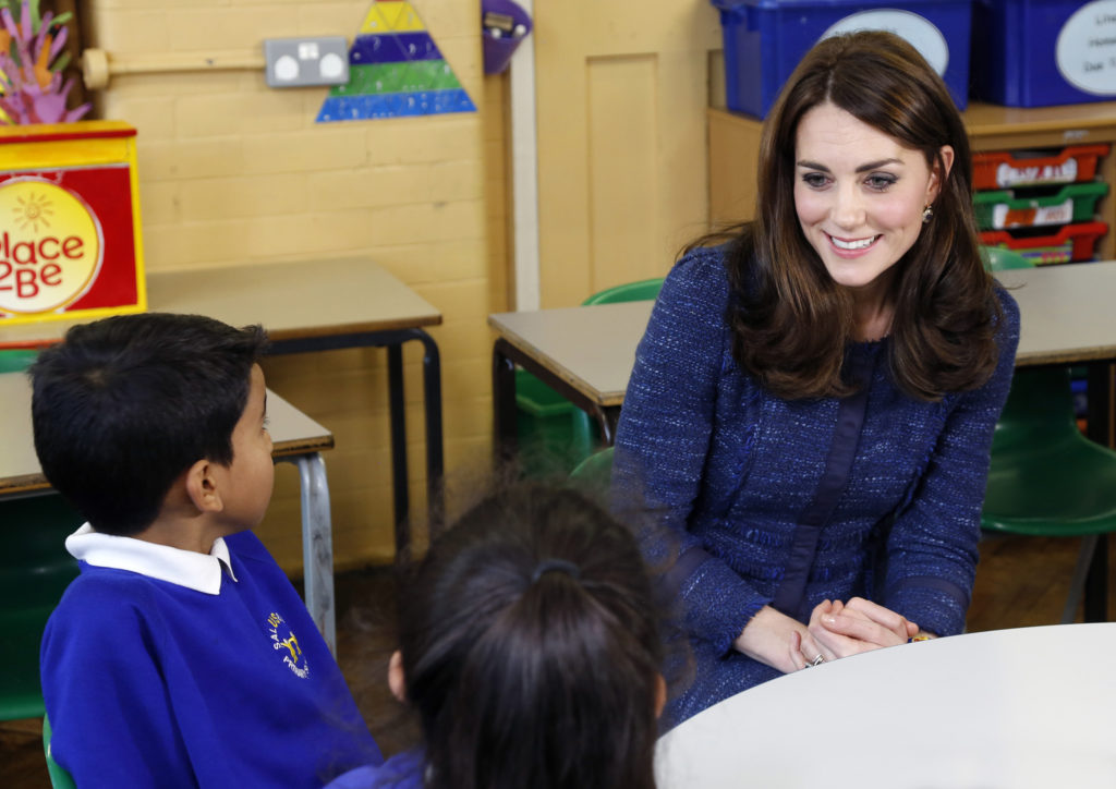 The Duchess of Cambridge films a video message for Children's Mental Health week at Salusbury Primary School, Queen's Park, London, UK, on the 8th February 2016. Picture by Place2Be/Jamie Simonds/WPA-Pool Pictured: Duchess of Cambridge, Catherine, Kate Middleton Ref: SPL1222685 080216 Picture by: Splash News Splash News and Pictures Los Angeles:310-821-2666 New York: 212-619-2666 London: 870-934-2666 photodesk@splashnews.com