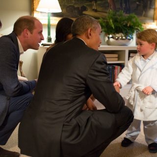 President Barack Obama with First Lady Michelle Obama meets Prince George the Duke and Duchess of Cambridge watch at Kensington Palace in London April 22, 2016.
(Official White House Photo by Pete Souza)