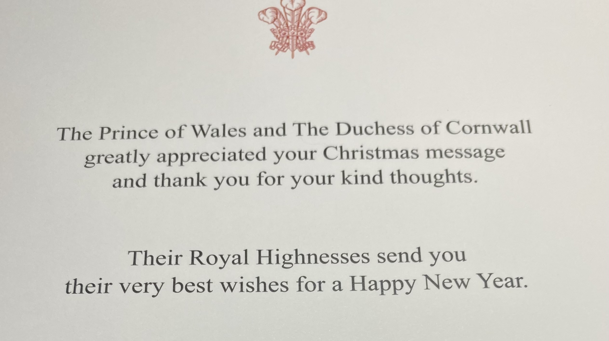 Clarence House Christmas Reply